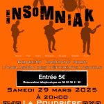 Concert Insomniak au profit des Clairvoyants le samedi 29 mars 2025 à 20h à la Poudrière (Rochefort)